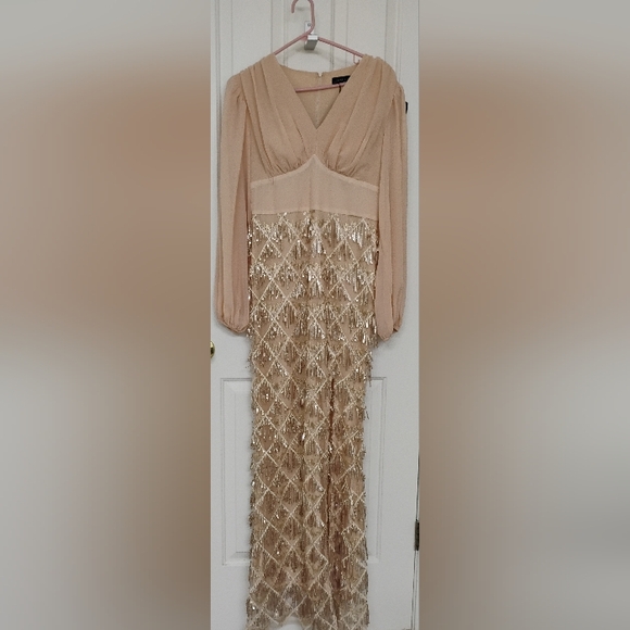 Missord Dresses & Skirts - Miss Ord Lantern Sleeve Sequin Fringe Dress